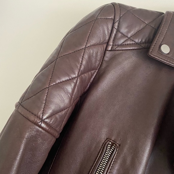 AllSaints Armstead Biker Leather Jacket in Oxblood - Picture 8 of 16